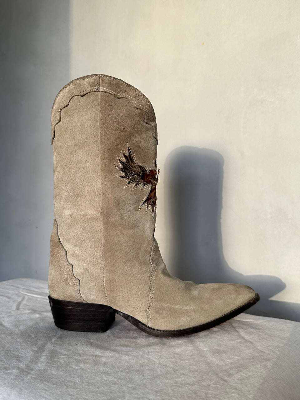 Vintage "Zodiac" Suede boots with Pheonix rising