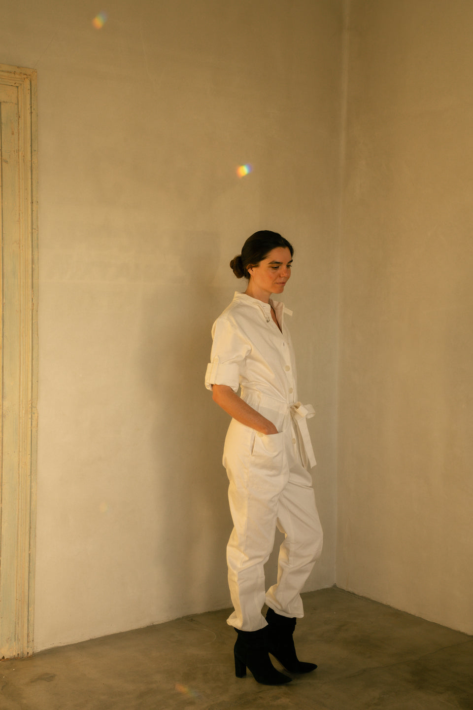 Utility Jumpsuit - White Cotton