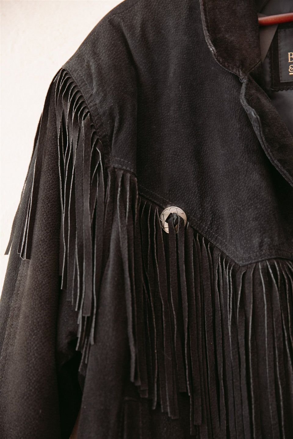 Byrne Baker Black Suede Fringed Bomber Jacket - XL