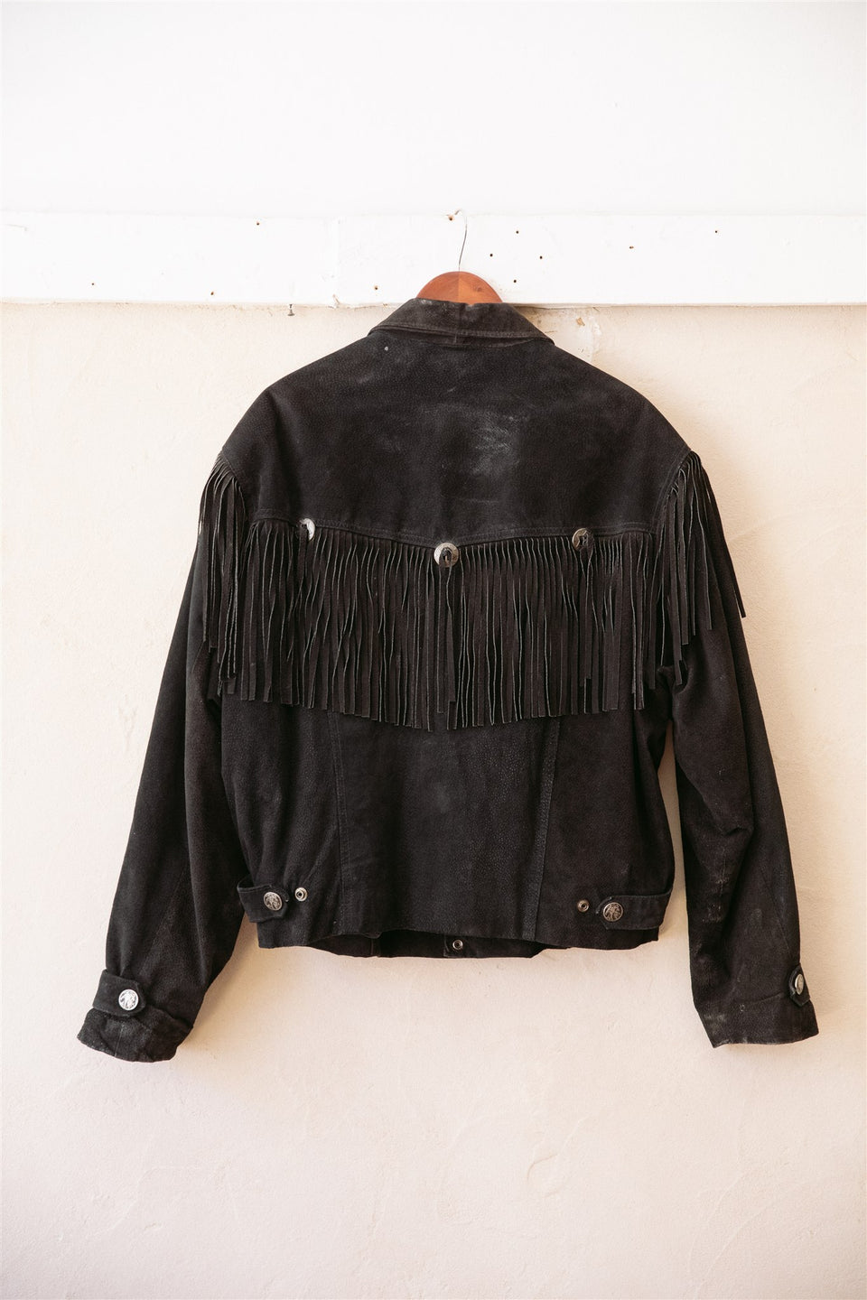 Byrne Baker Black Suede Fringed Bomber Jacket - XL