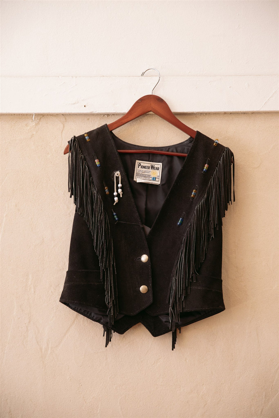 Vintage Suede "Pioneer Wear" fringe vest made in Albuquerque, USA
