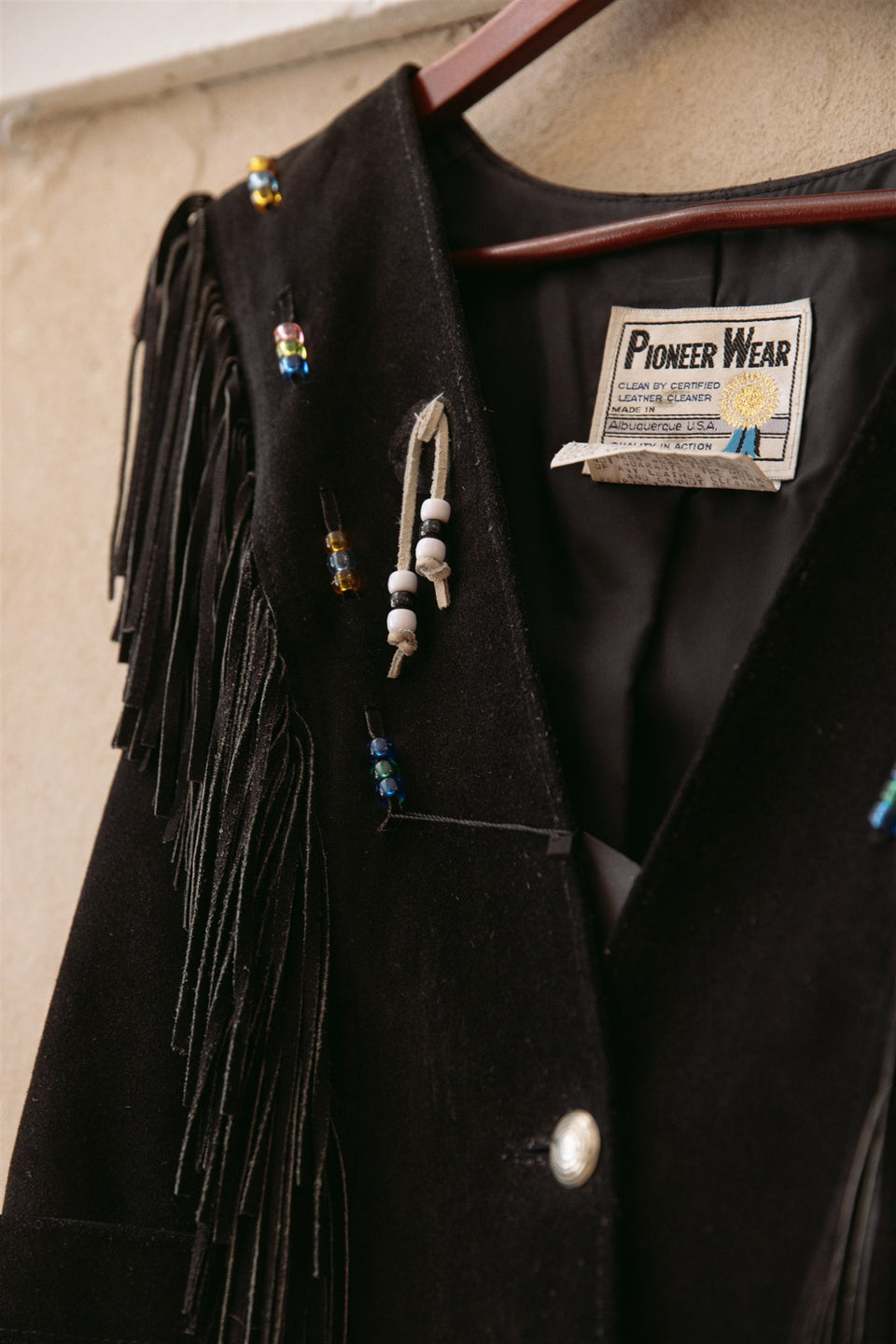 Vintage Suede "Pioneer Wear" fringe vest made in Albuquerque, USA