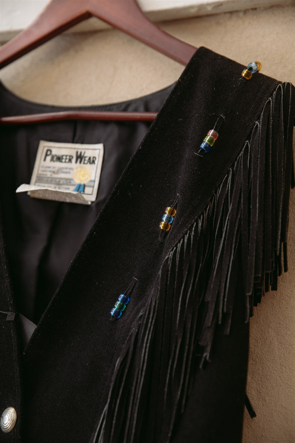 Vintage Suede "Pioneer Wear" fringe vest made in Albuquerque, USA