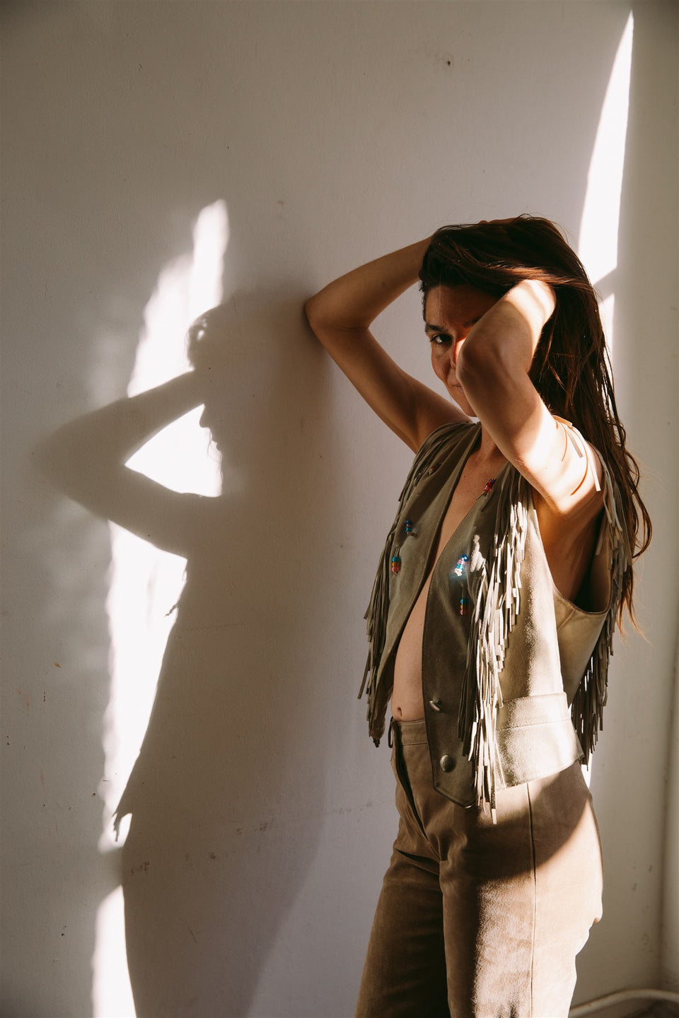 Fringe and Beaded Suede Vest