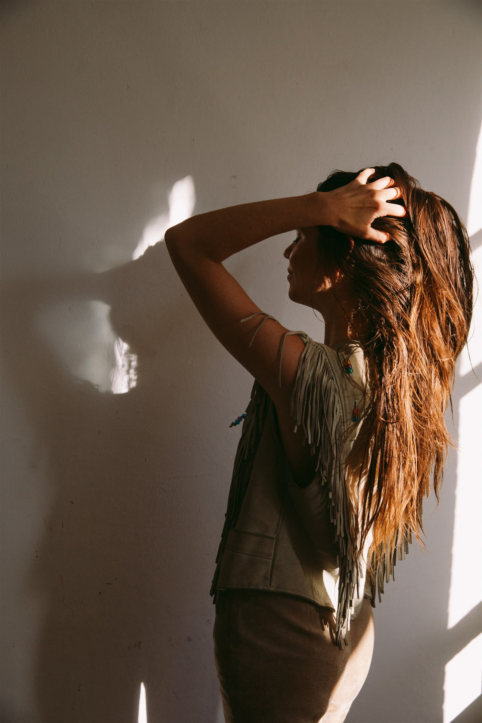 Fringe and Beaded Suede Vest