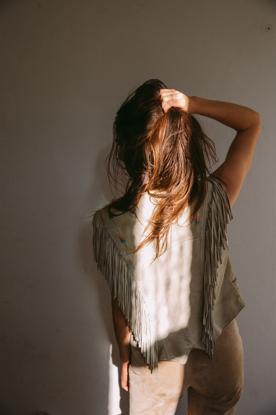 Fringe and Beaded Suede Vest