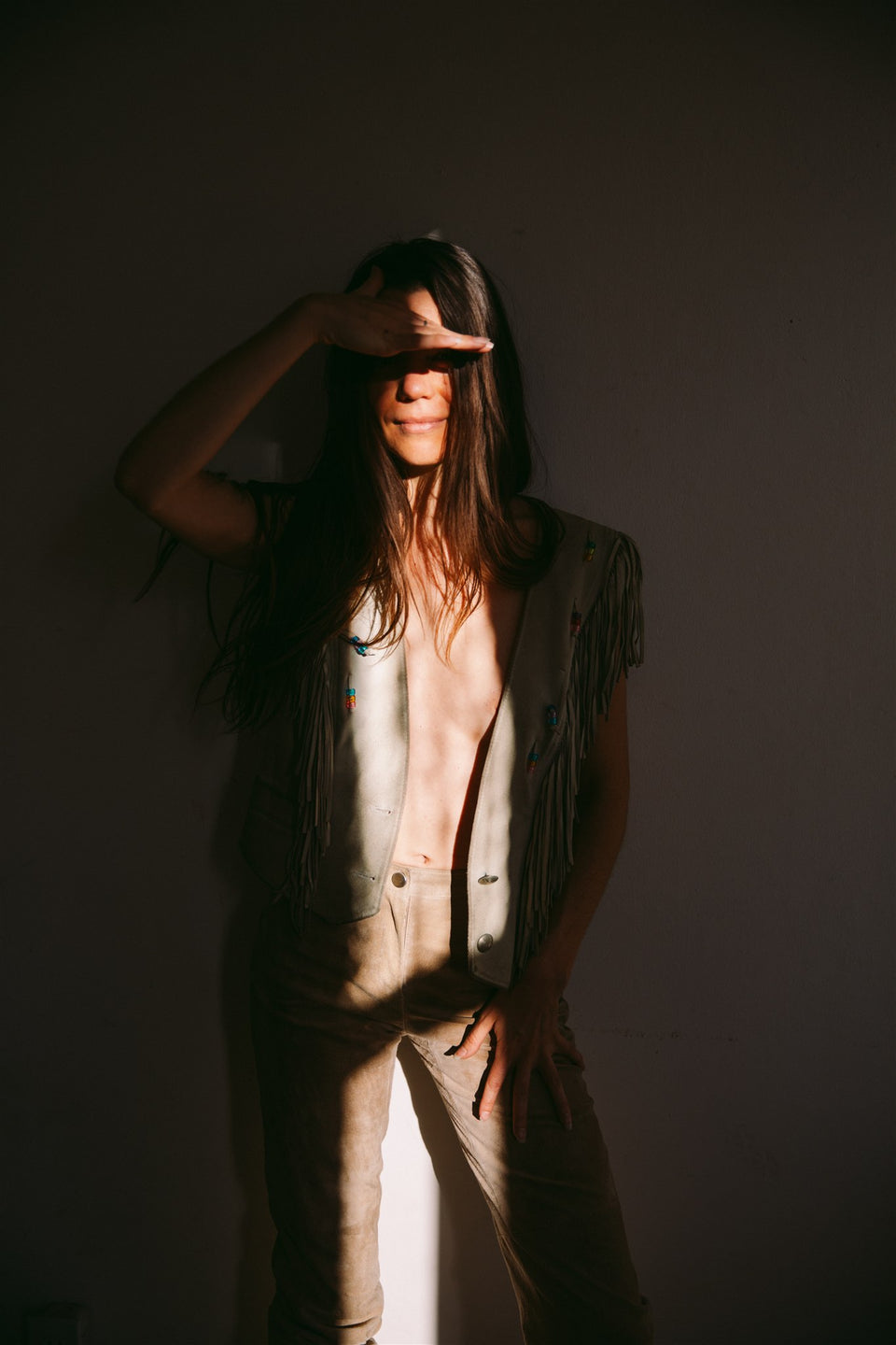 Fringe and Beaded Suede Vest