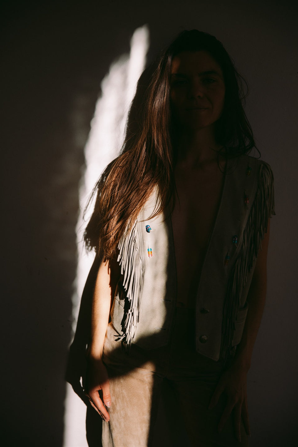 Fringe and Beaded Suede Vest