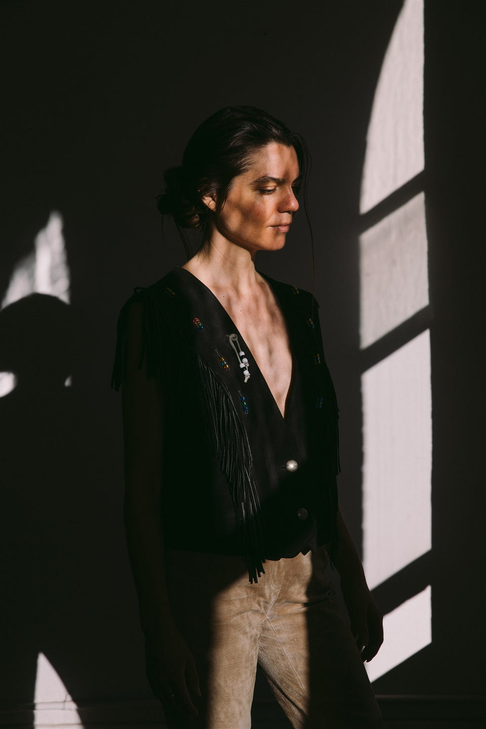 Vintage Suede "Pioneer Wear" fringe vest made in Albuquerque, USA