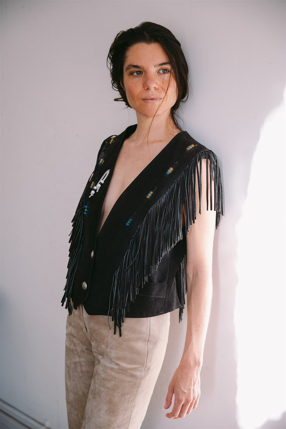 Vintage Suede "Pioneer Wear" fringe vest made in Albuquerque, USA