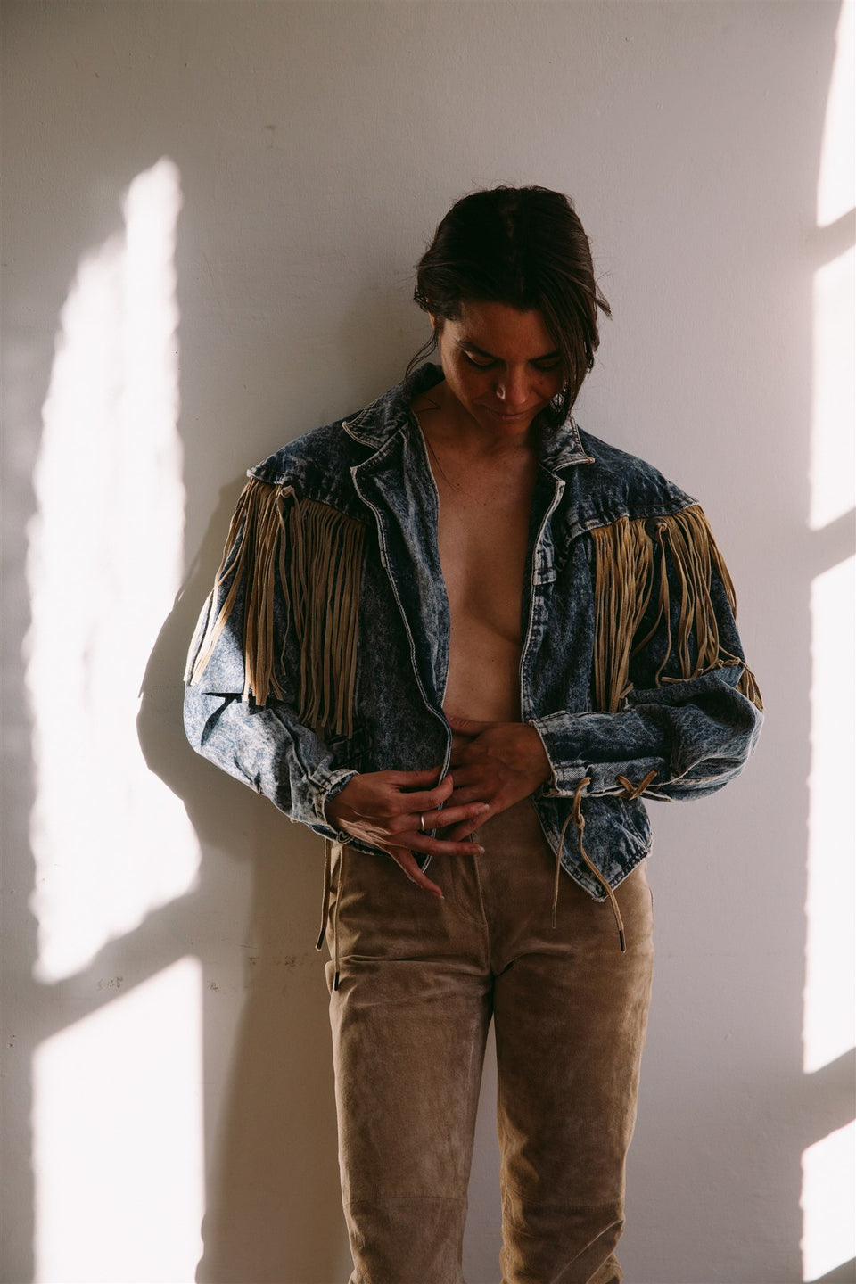 Denim Jacket with Tan Fringe