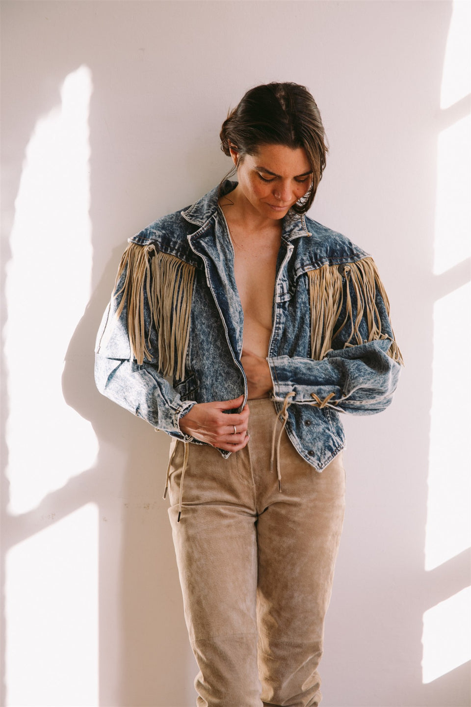 Denim Jacket with Tan Fringe