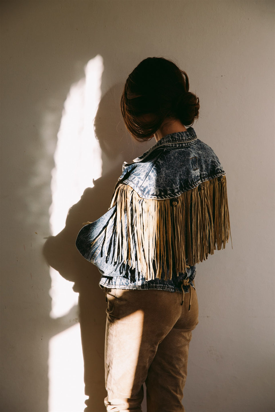 Denim Jacket with Tan Fringe