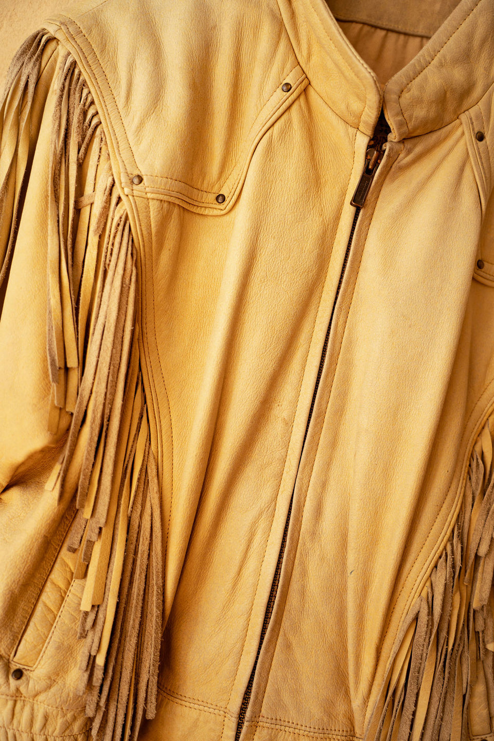 Fringe Tan Leather Jacket L