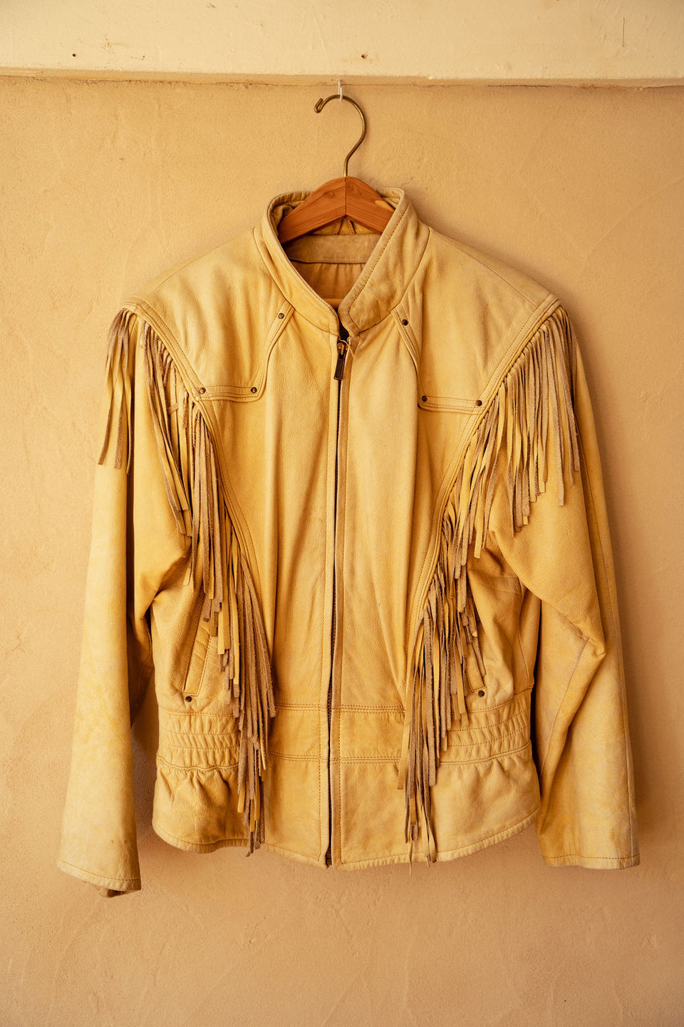 Fringe Tan Leather Jacket L
